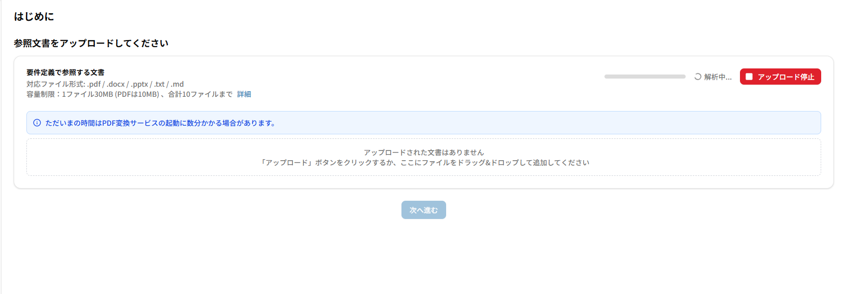 アップロード停止ボタン